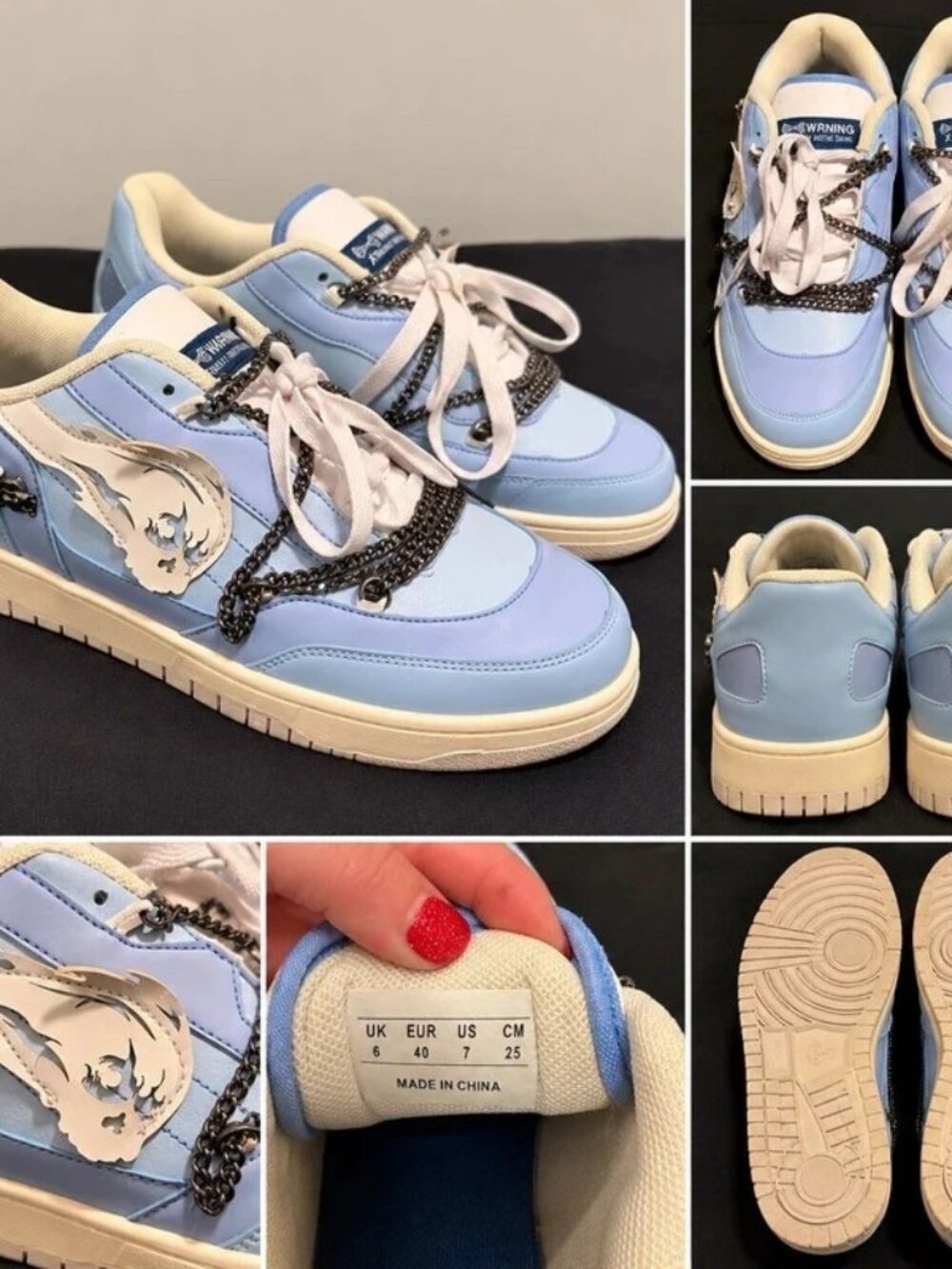 Pastel Blue Chain-Detail Sneakers